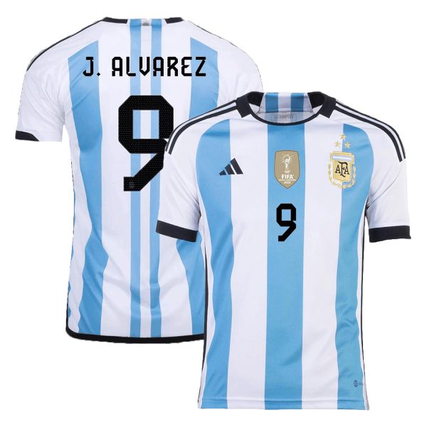 J Alvarez 9 Argentina Three Stars Home Jersey 2022