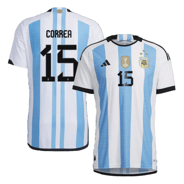 New Correa 15 Argentina Three Stars Home World Cup 2022 Champion Authentic Jersey