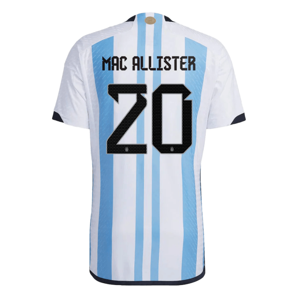 New Mac Allister 20 Argentina Three Stars Home World Cup 2022 Champion Authentic Jersey