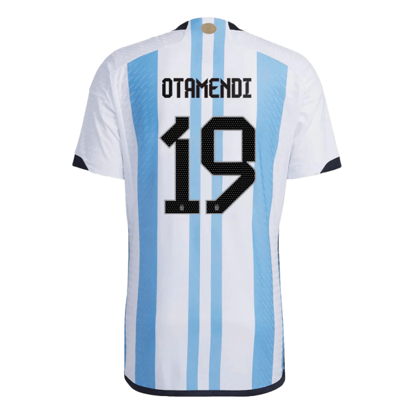 New Otamendi 19 Argentina Three Stars Home World Cup 2022 Champion Authentic Jersey