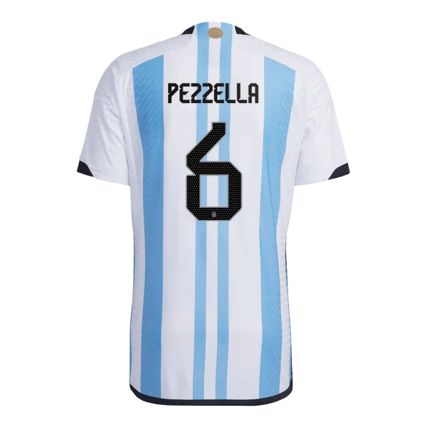 New Pezzella 6 Argentina Three Stars Home World Cup 2022 Champion Authentic Jersey