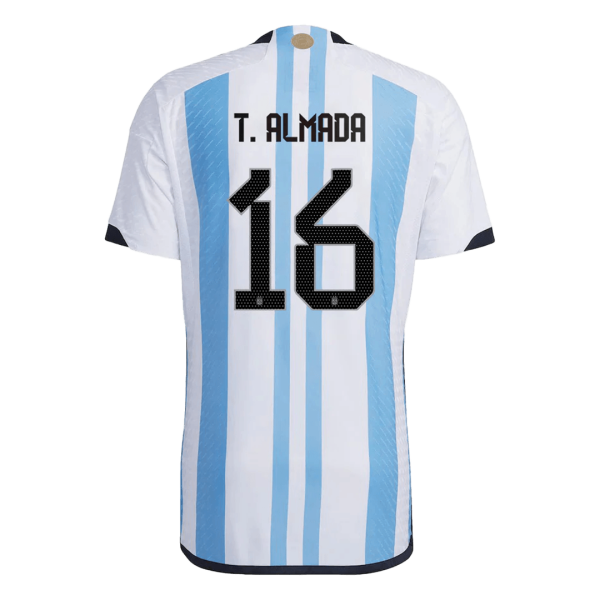 New T Almada 16 Argentina Three Stars Home World Cup 2022 Champion Authentic Jersey