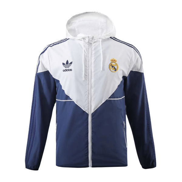 Real Madrid Hoodie Windbreaker Jacket 2023 24 White Navy